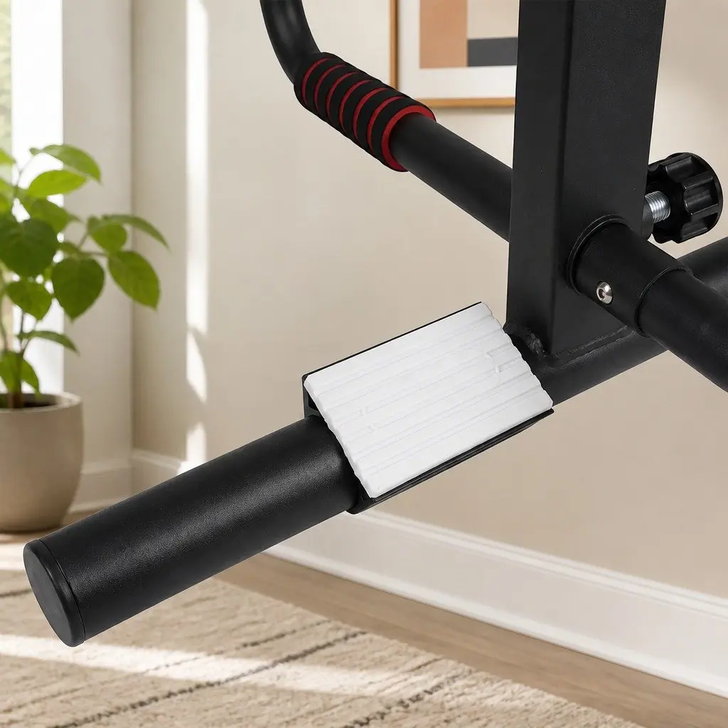 Pull Up Bar Black and Red Doorway Multi Grip Ergonomic Soft Foam Grips Portable Home Gym Fitness