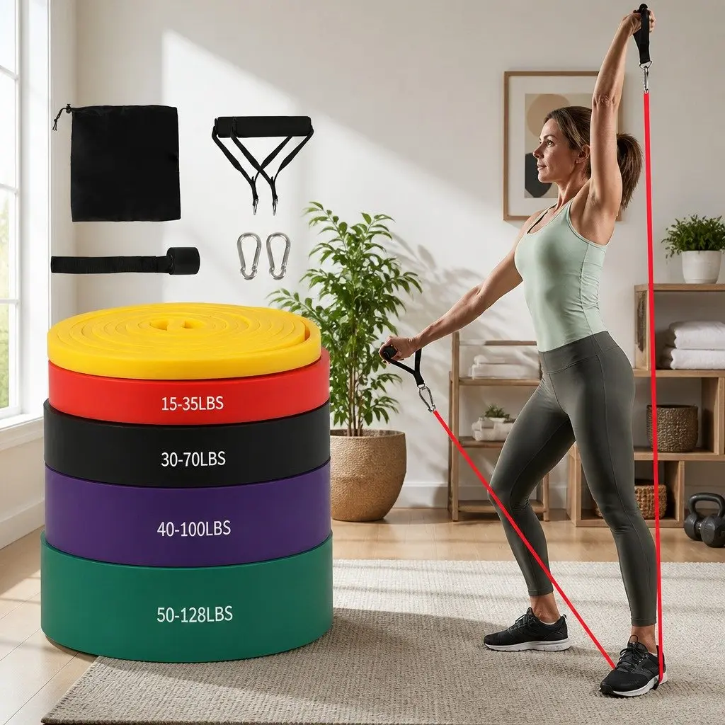 Resistance Bands Set 5 Piece Heavy Duty Multi Colour TPE Material for Workout Training Yoga Stretching