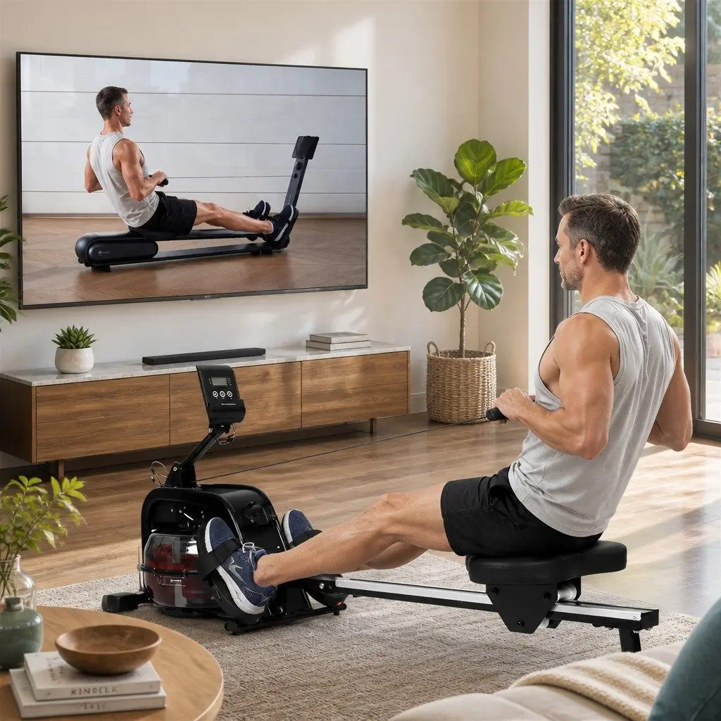 Water Rowing Machine Black 11L Adjustable Resistance LED Display Bluetooth Connectivity