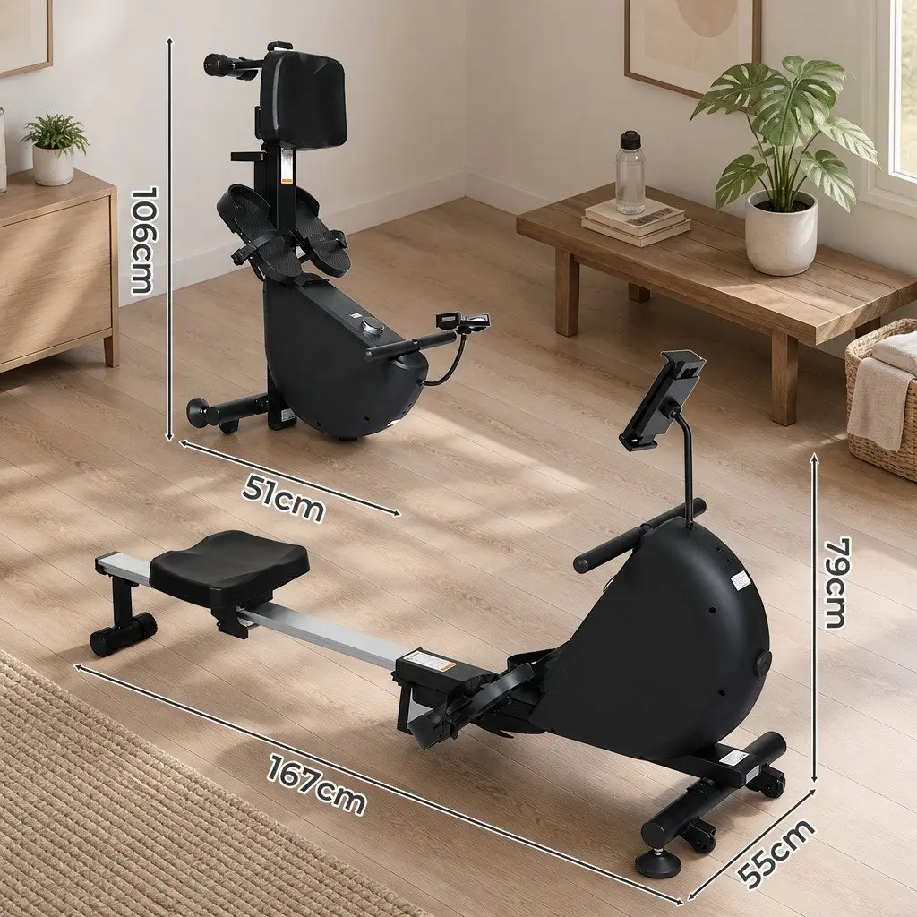Rowing Machine Black Electric Telescopic Rail Self-Powered Magnetic Resistance