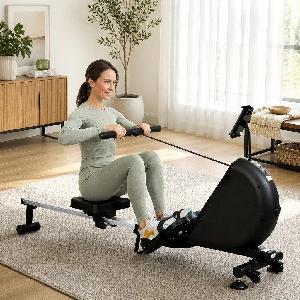 Rowing Machine Black Electric Telescopic Rail Self-Powered Magnetic Resistance