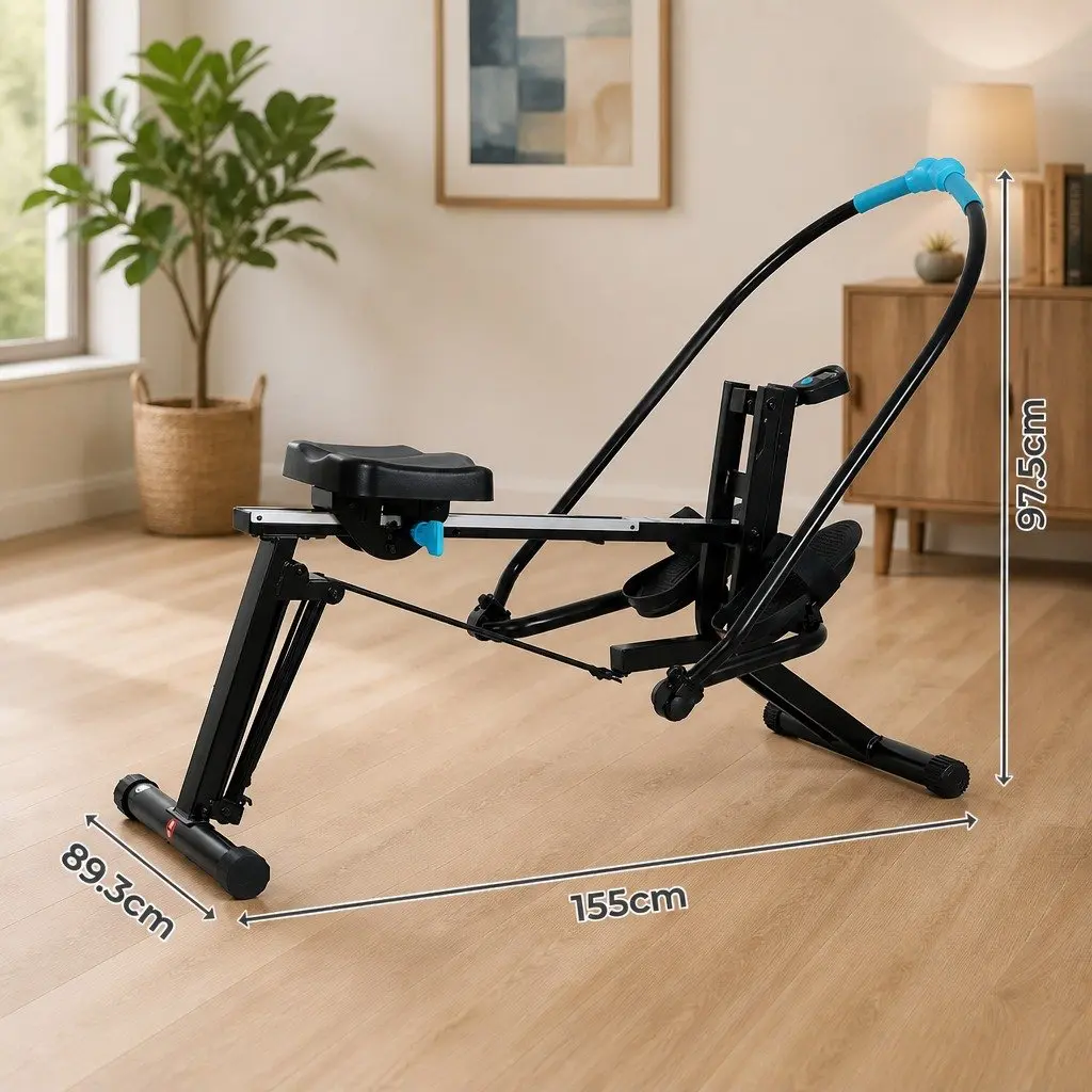 2-in-1 Rowing Machine Black Full Body Workout Home Gym Leg Press 360-Degree Rotation