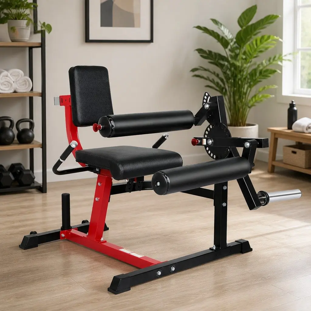 Leg Extension Curl Machine Black Red Adjustable Thigh Pads Home Gym Equipment