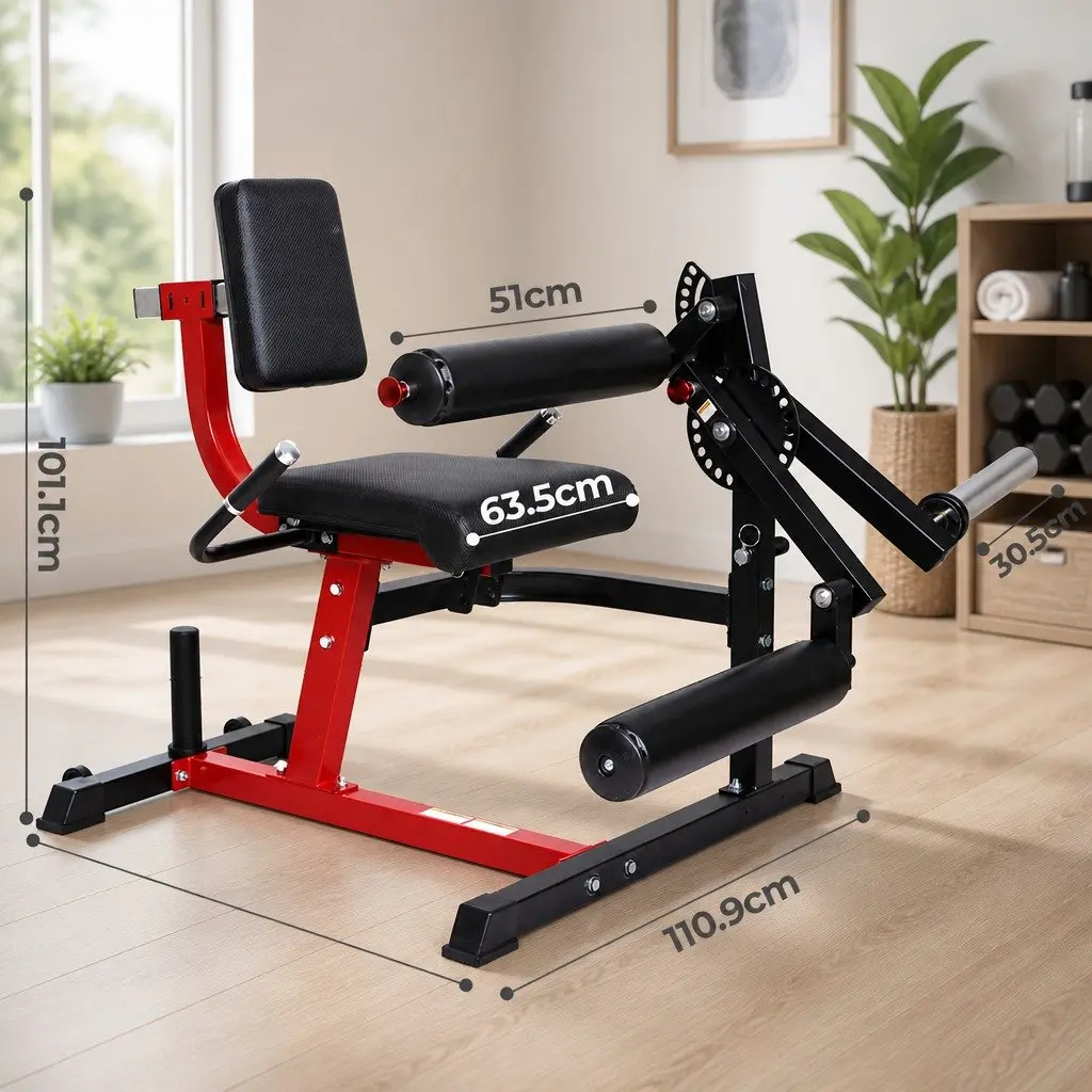 Leg Extension Curl Machine Black Red Adjustable Thigh Pads Home Gym Equipment