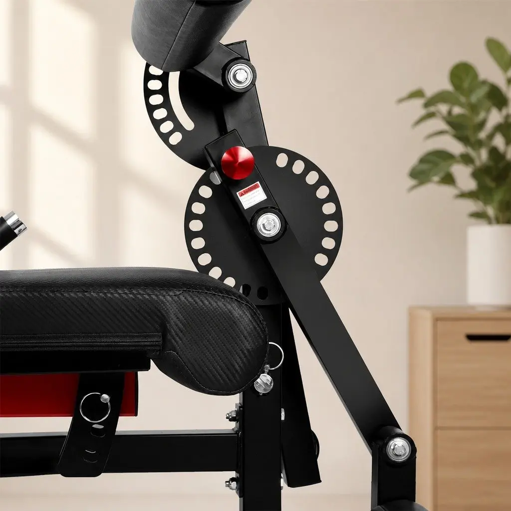 Leg Extension Curl Machine Black Red Adjustable Thigh Pads Home Gym Equipment