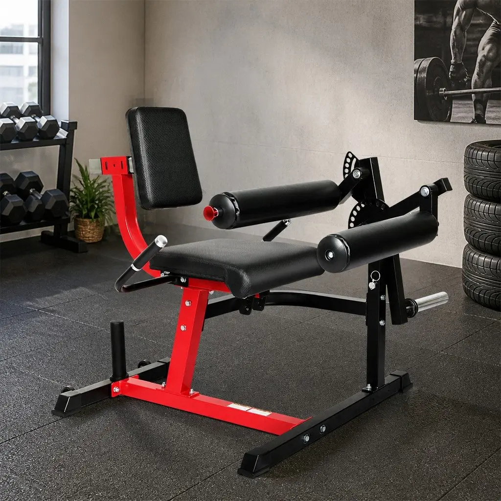 Leg Extension Curl Machine Black Red Adjustable Thigh Pads Home Gym Equipment