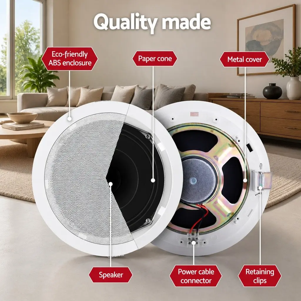 6 Inch Ceiling In-Wall Speakers Home Audio System White 4pcs Tweeter Stereo