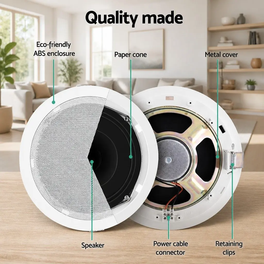 6 Inch Ceiling Speaker White 6 Pack Set Home Audio Stereo Tweeter