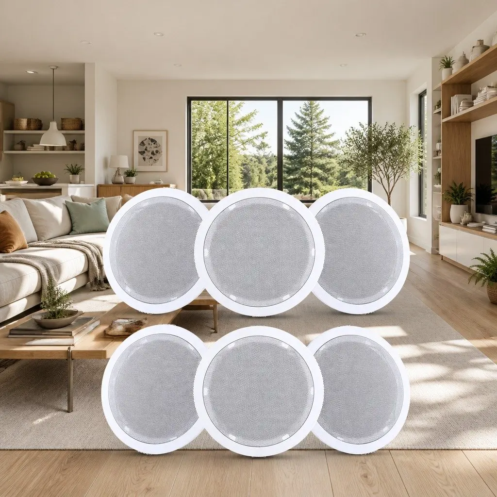 6 Inch Ceiling Speaker White 6 Pack Set Home Audio Stereo Tweeter
