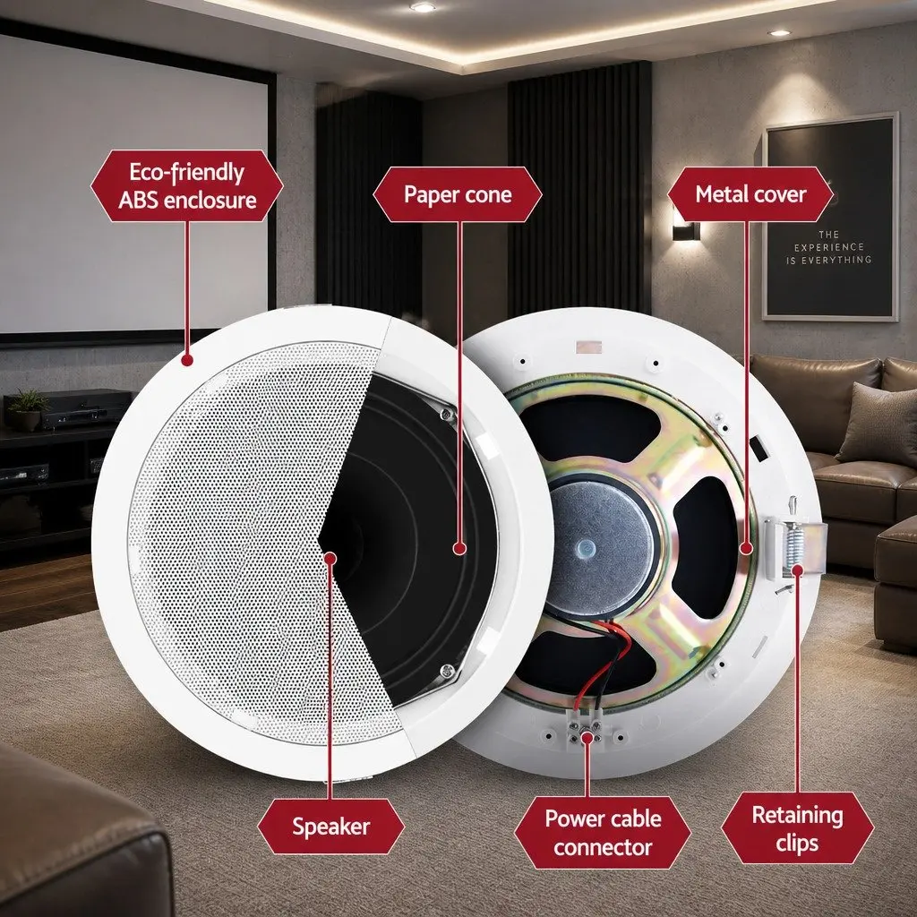 6 Inch Ceiling Speaker White 8 Piece Home Audio System In Wall Stereo Tweeter
