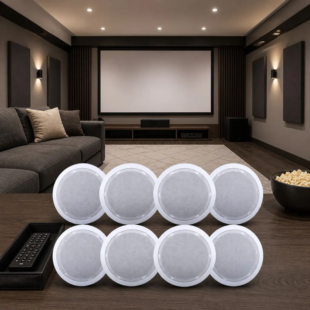 6 Inch Ceiling Speaker White 8 Piece Home Audio System In Wall Stereo Tweeter