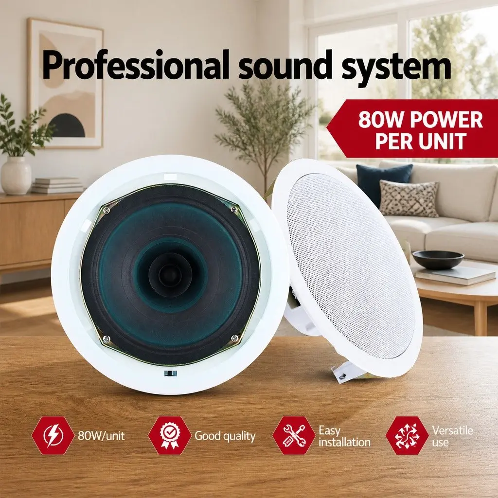6" In-Ceiling Speaker 80W Home Theatre Stereo Audio Surround Sound White Pair