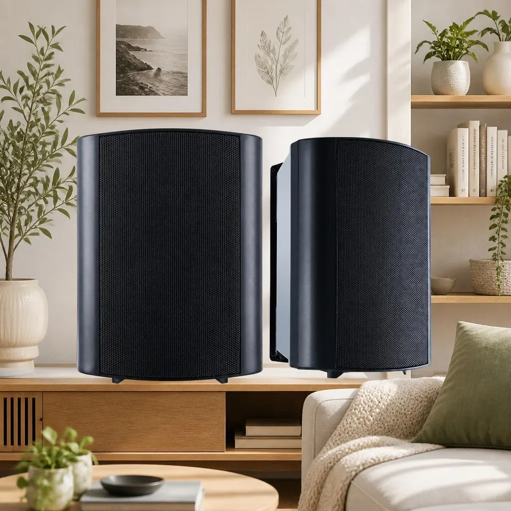 2-Way Wall Speaker Black 5.25 Inch Woofer 2.5 Inch Tweeter Indoor Outdoor Audio