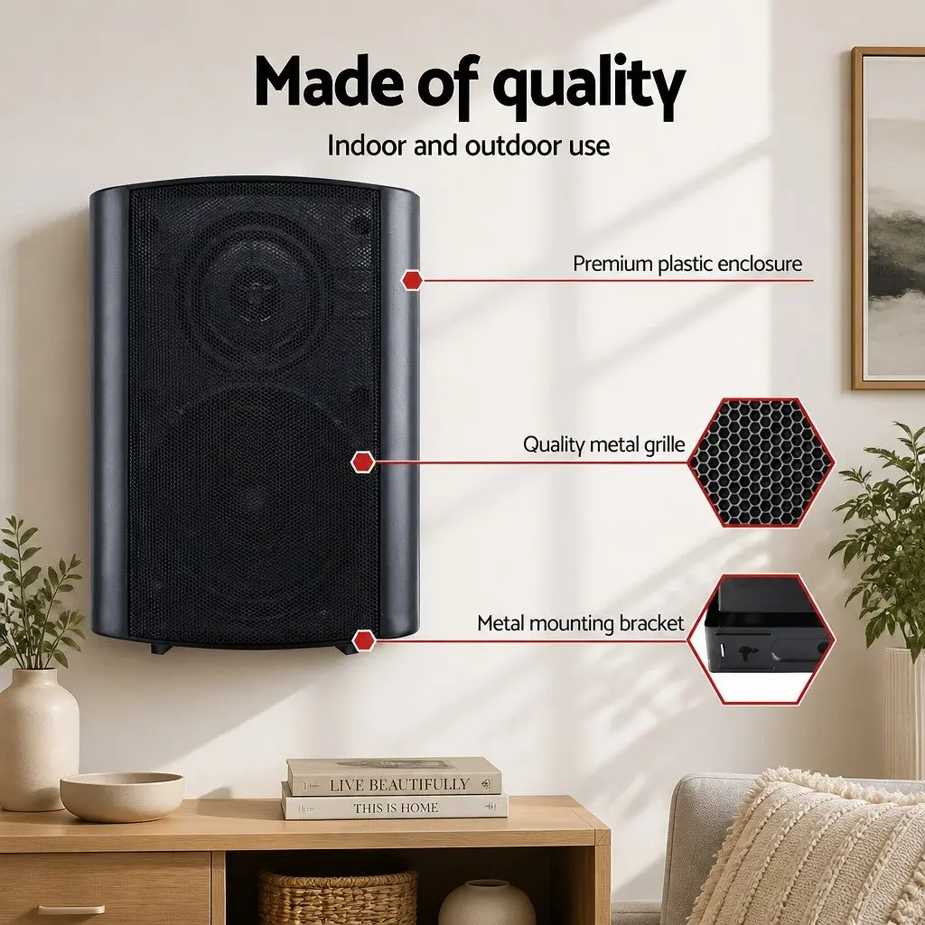 2-Way Wall Speaker Black 5.25 Inch Woofer 2.5 Inch Tweeter Indoor Outdoor Audio