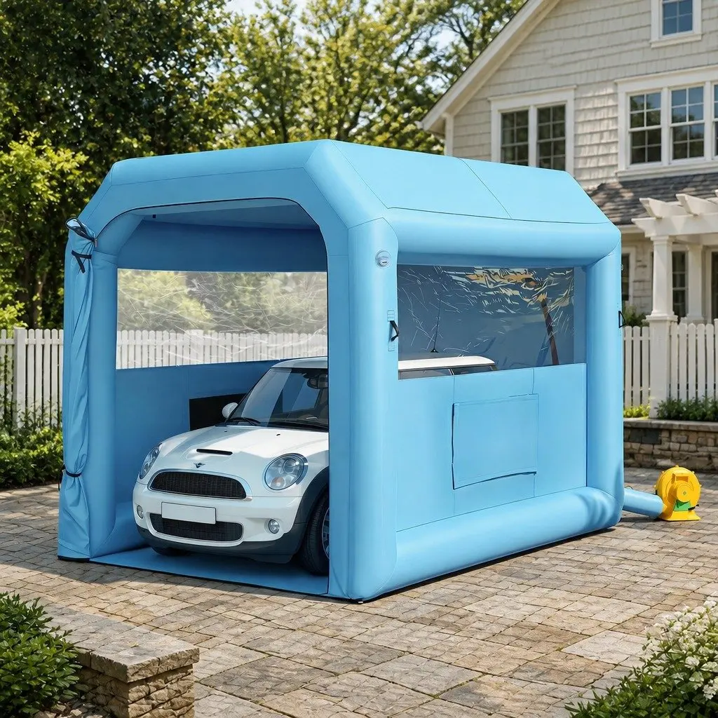 Inflatable Paint Booth Blue 2.5x2.5x3M 3-Layer Filtration System with 550W Blower