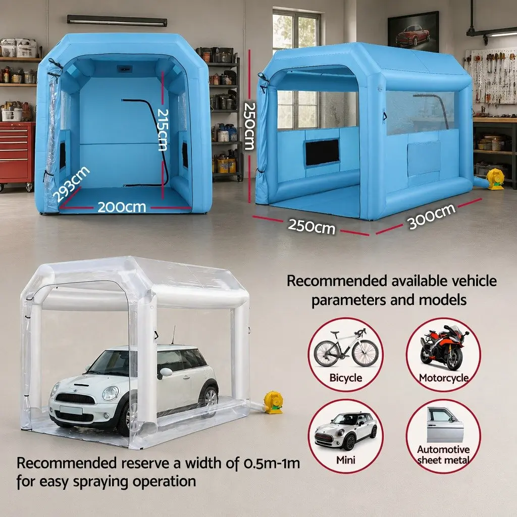 Inflatable Paint Booth Blue 2.5x2.5x3M 3-Layer Filtration System with 550W Blower