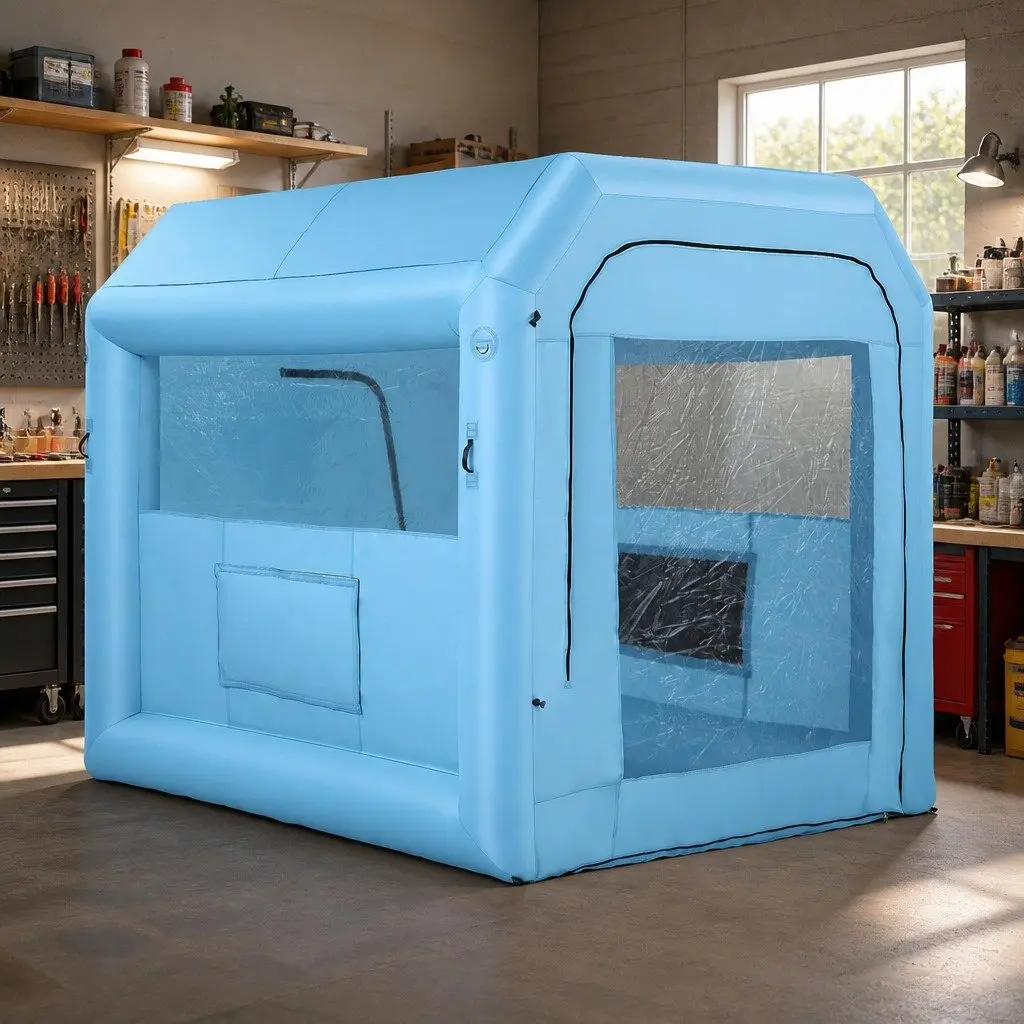 Inflatable Paint Booth Blue 2.5x2.5x3M 3-Layer Filtration System with 550W Blower