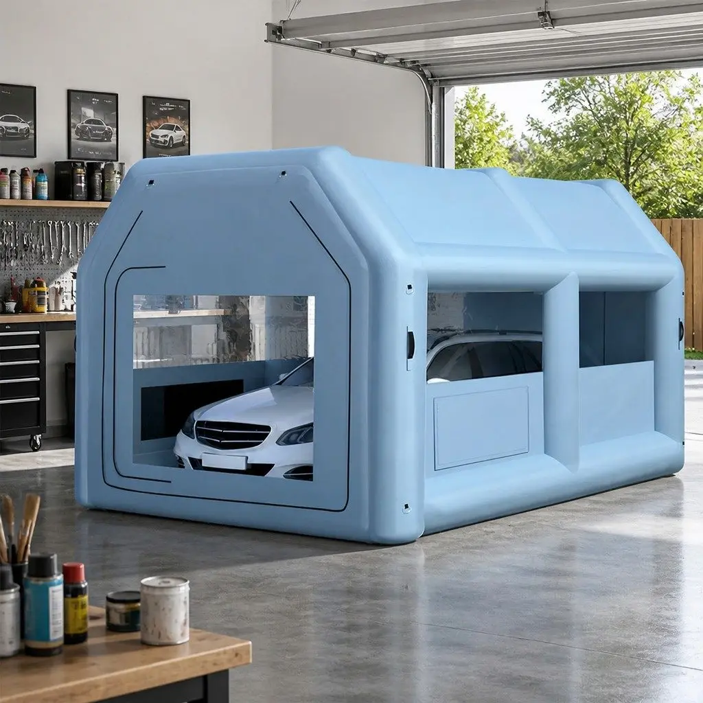 Inflatable Spray Paint Booth Blue 4x3m 3 Layer Filtration System with 750W Blower