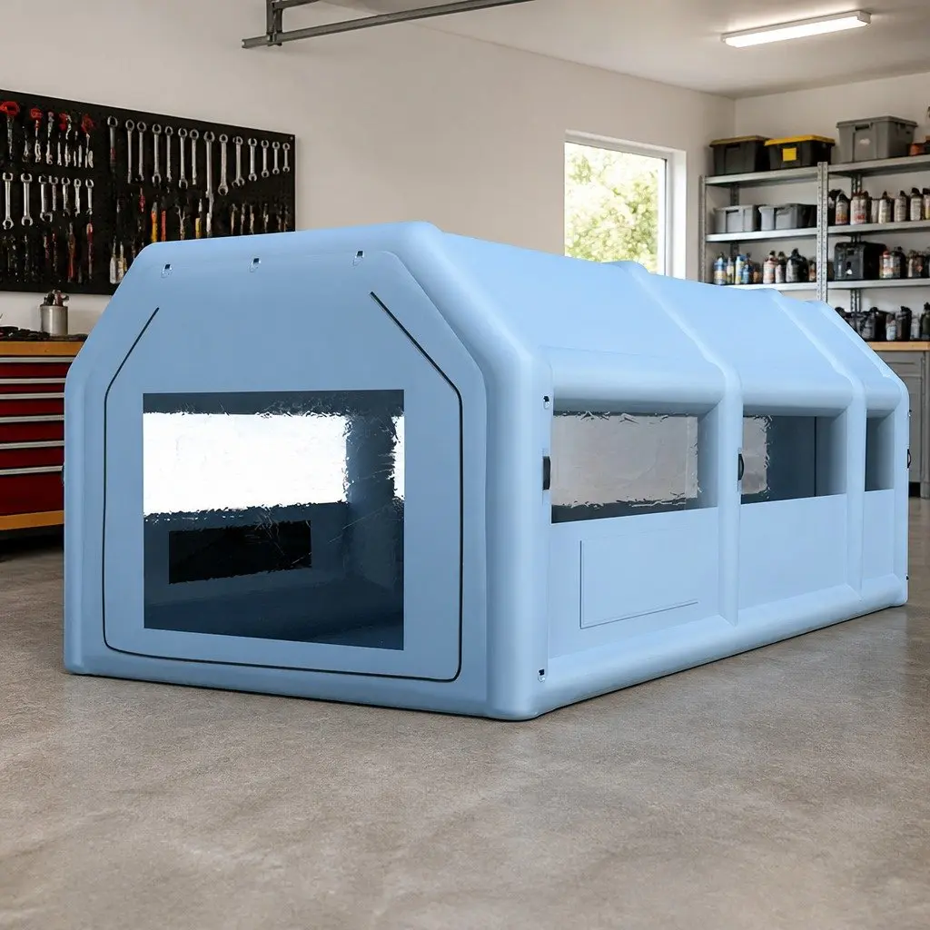 Inflatable Spray Paint Booth Blue 8.5x4.6m Professional Dual Filtration System