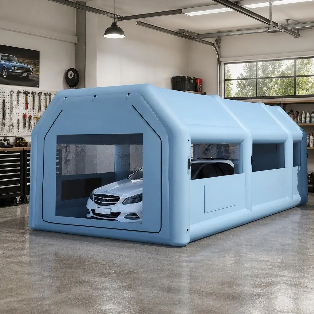 Inflatable Spray Paint Booth Blue 8.5x4.6m Professional Dual Filtration System