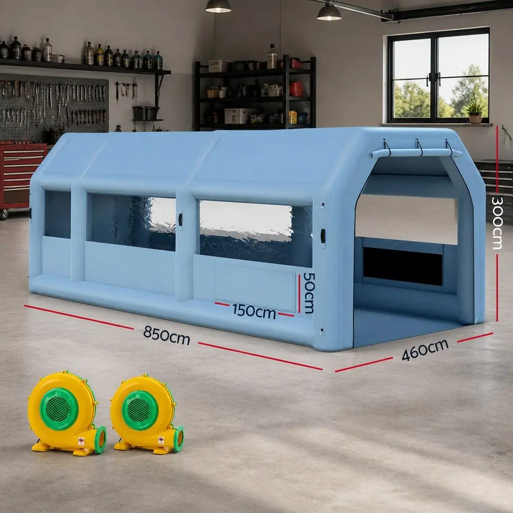Inflatable Spray Paint Booth Blue 8.5x4.6m Professional Dual Filtration System