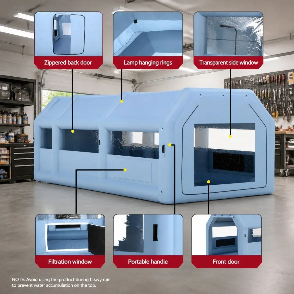 Inflatable Spray Paint Booth Blue 8.5x4.6m Professional Dual Filtration System