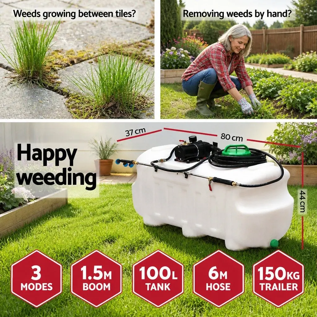 Weed Sprayer 100L Tank Trailer 1.5M Boom ATV Handheld Garden Spray System