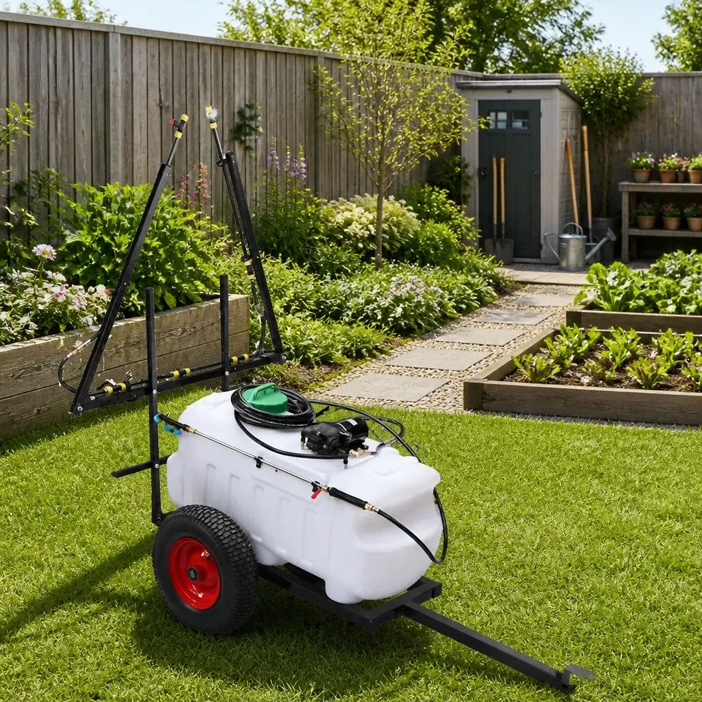 Weed Sprayer White 100L Tank Trailer 3M Boom ATV Hitched Garden Spray Gun Nozzle