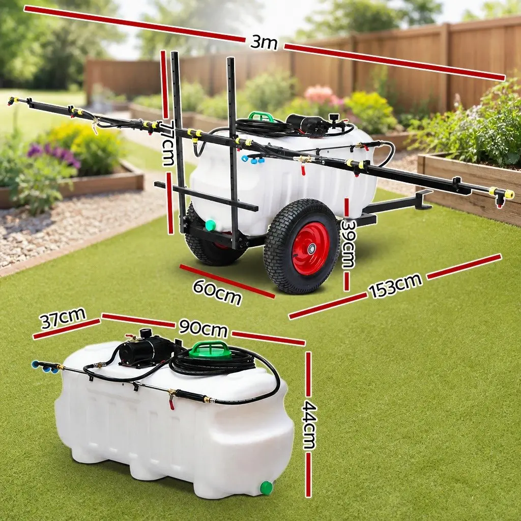 Weed Sprayer White 100L Tank Trailer 3M Boom ATV Hitched Garden Spray Gun Nozzle