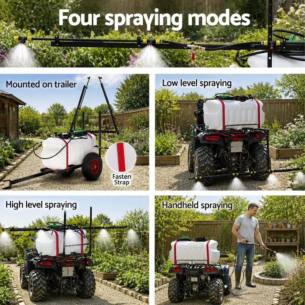 Weed Sprayer White 100L Tank Trailer 3M Boom ATV Hitched Garden Spray Gun Nozzle