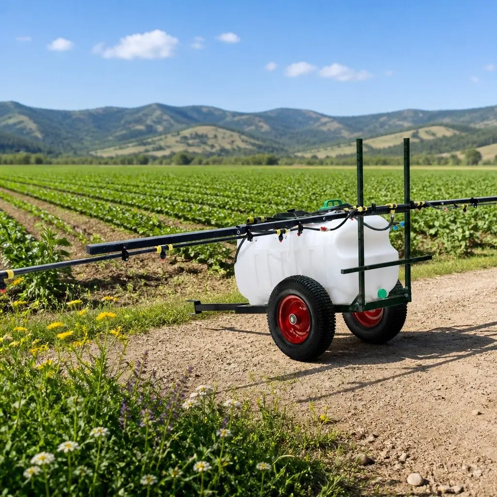 100L Weed Sprayer Trailer White 5m Boom Self-Priming Pump Adjustable Height Poles