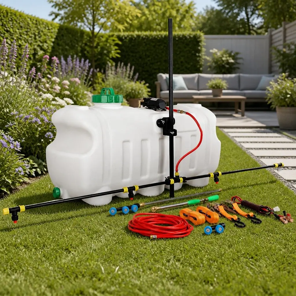 100L Weed Sprayer Tank White Adjustable Boom Spray Gun Garden Herbicide Nozzles ATV Quad Mounted