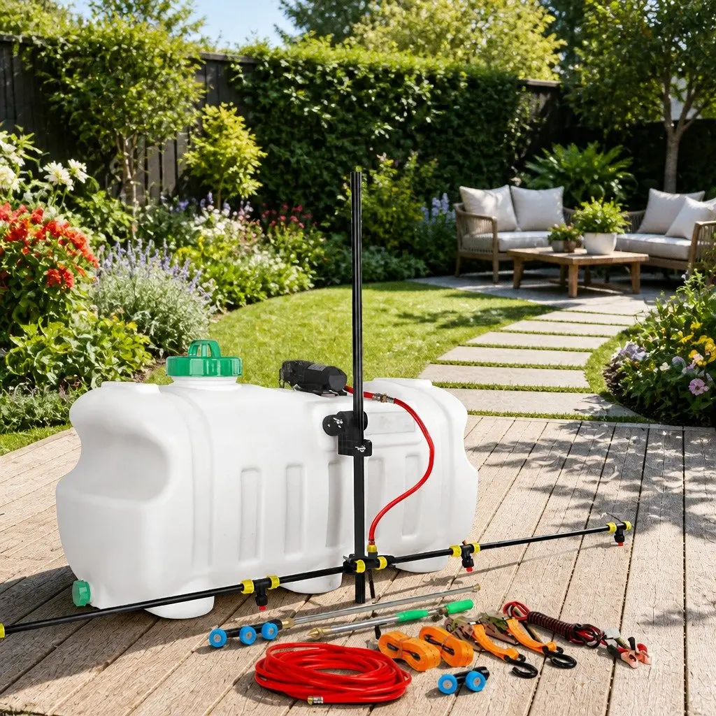 100L Weed Sprayer Tank White Adjustable Boom Spray Gun Garden Herbicide Nozzles ATV Quad Mounted