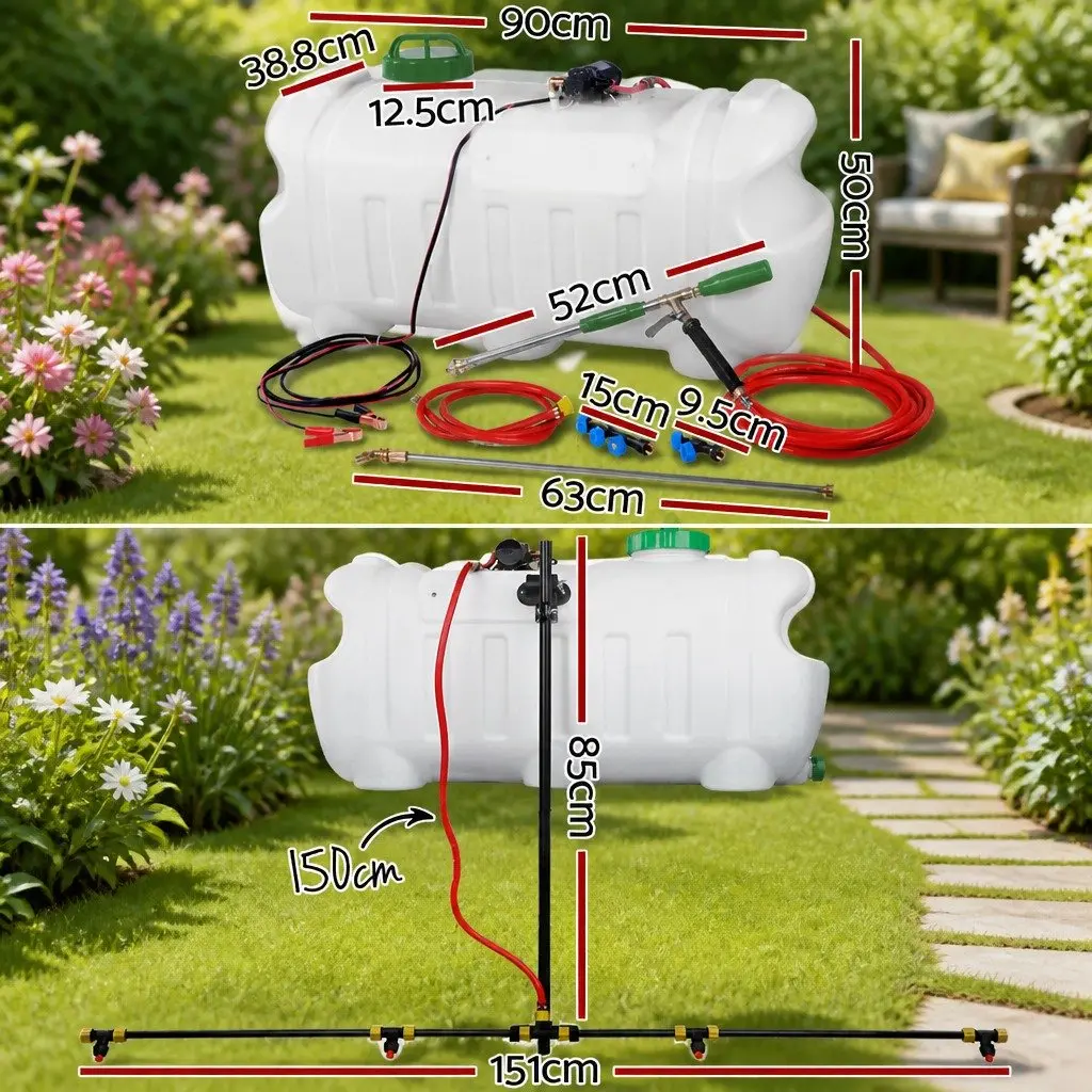 100L Weed Sprayer Tank White Adjustable Boom Spray Gun Garden Herbicide Nozzles ATV Quad Mounted