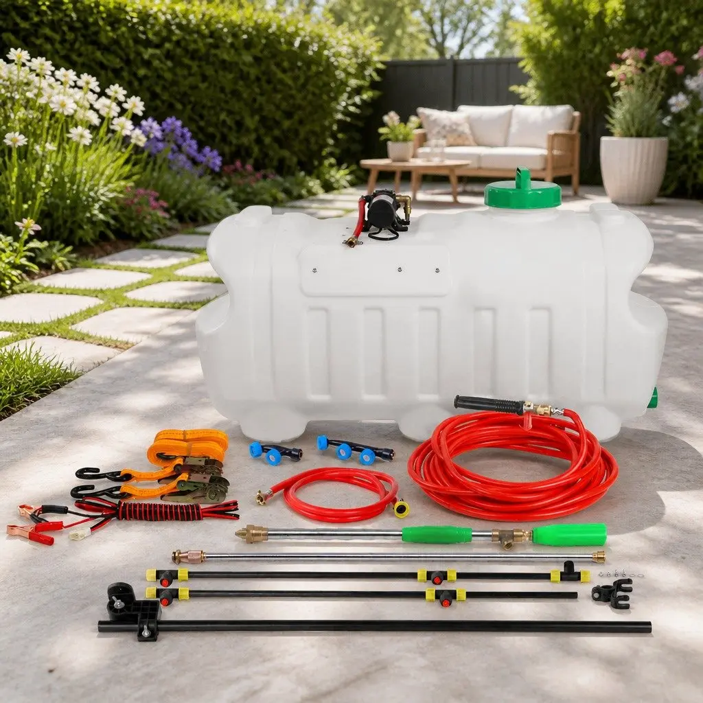 100L Weed Sprayer Tank White Adjustable Boom Spray Gun Garden Herbicide Nozzles ATV Quad Mounted