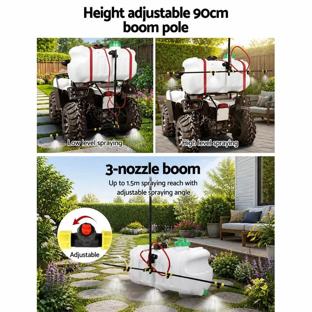 100L Weed Sprayer Tank White Adjustable Boom Spray Gun Garden Herbicide Nozzles ATV Quad Mounted
