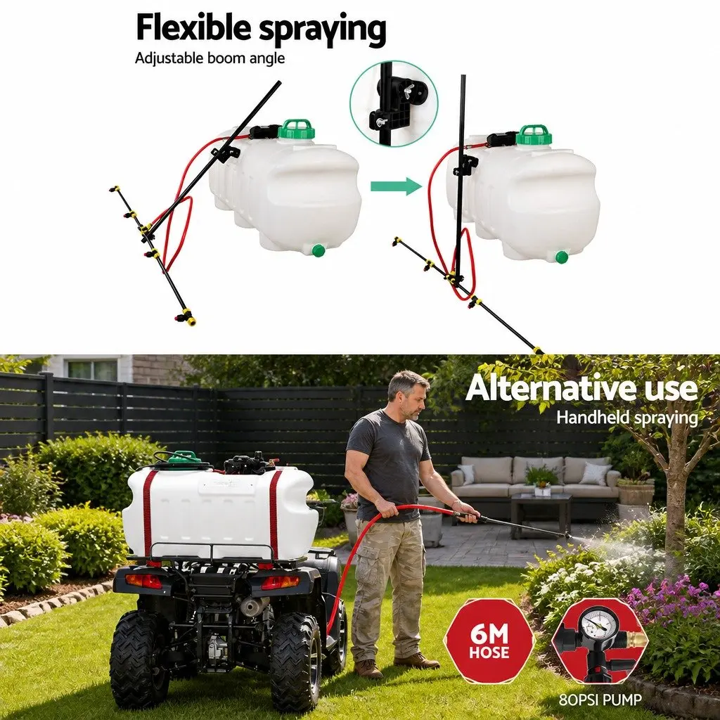 100L Weed Sprayer Tank White Adjustable Boom Spray Gun Garden Herbicide Nozzles ATV Quad Mounted