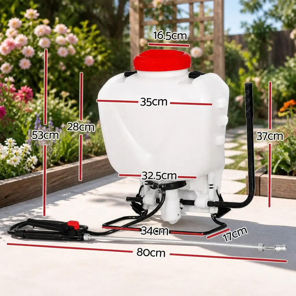 15L Backpack Sprayer White Red Self-Priming Pump Four Nozzles