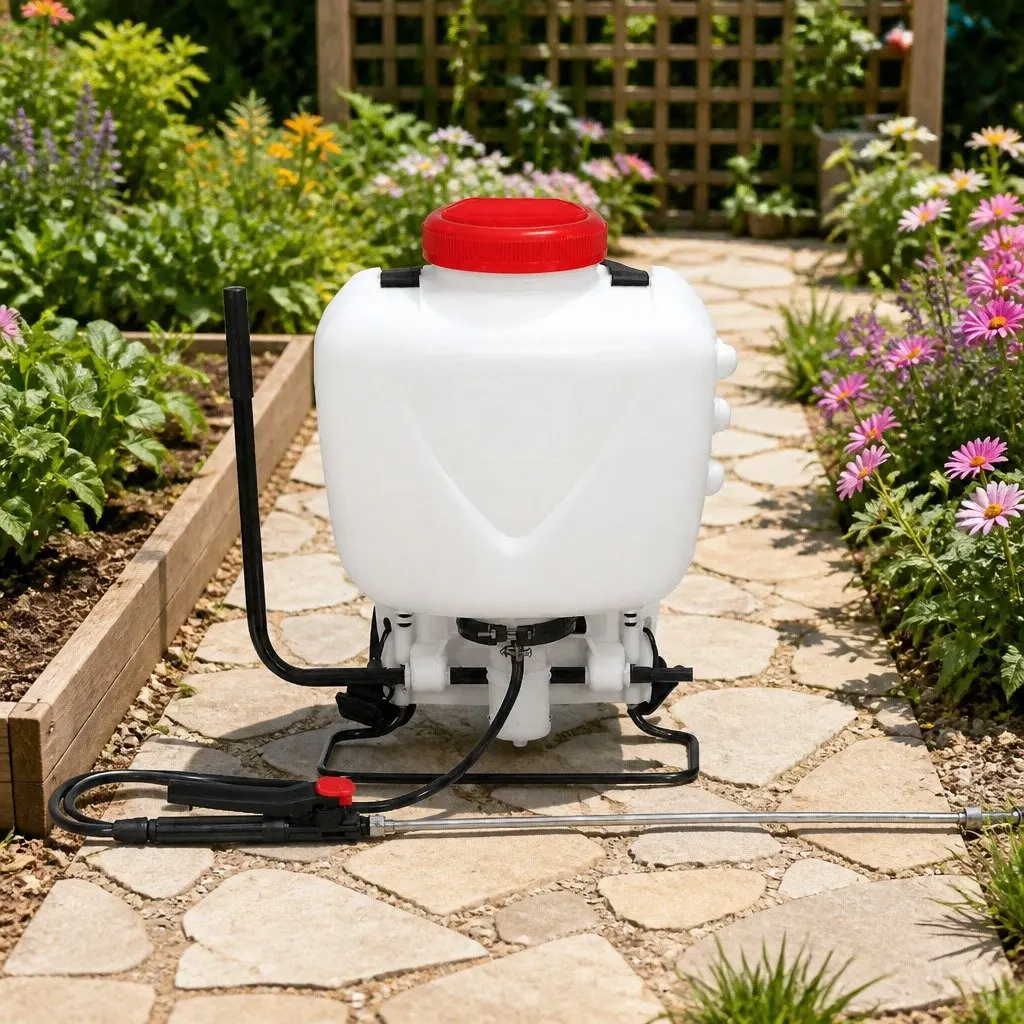 15L Backpack Sprayer White Red Self-Priming Pump Four Nozzles