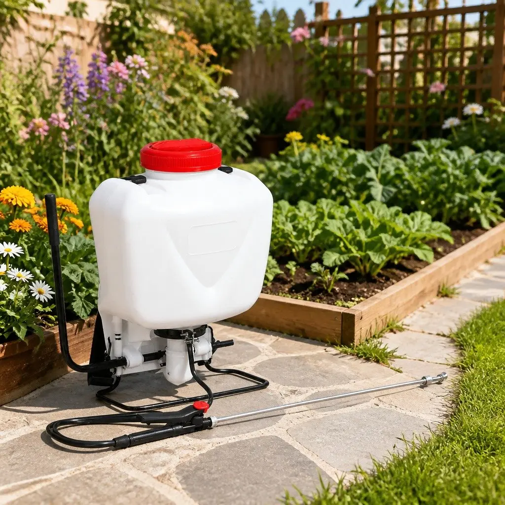 15L Backpack Sprayer White Red Self-Priming Pump Four Nozzles