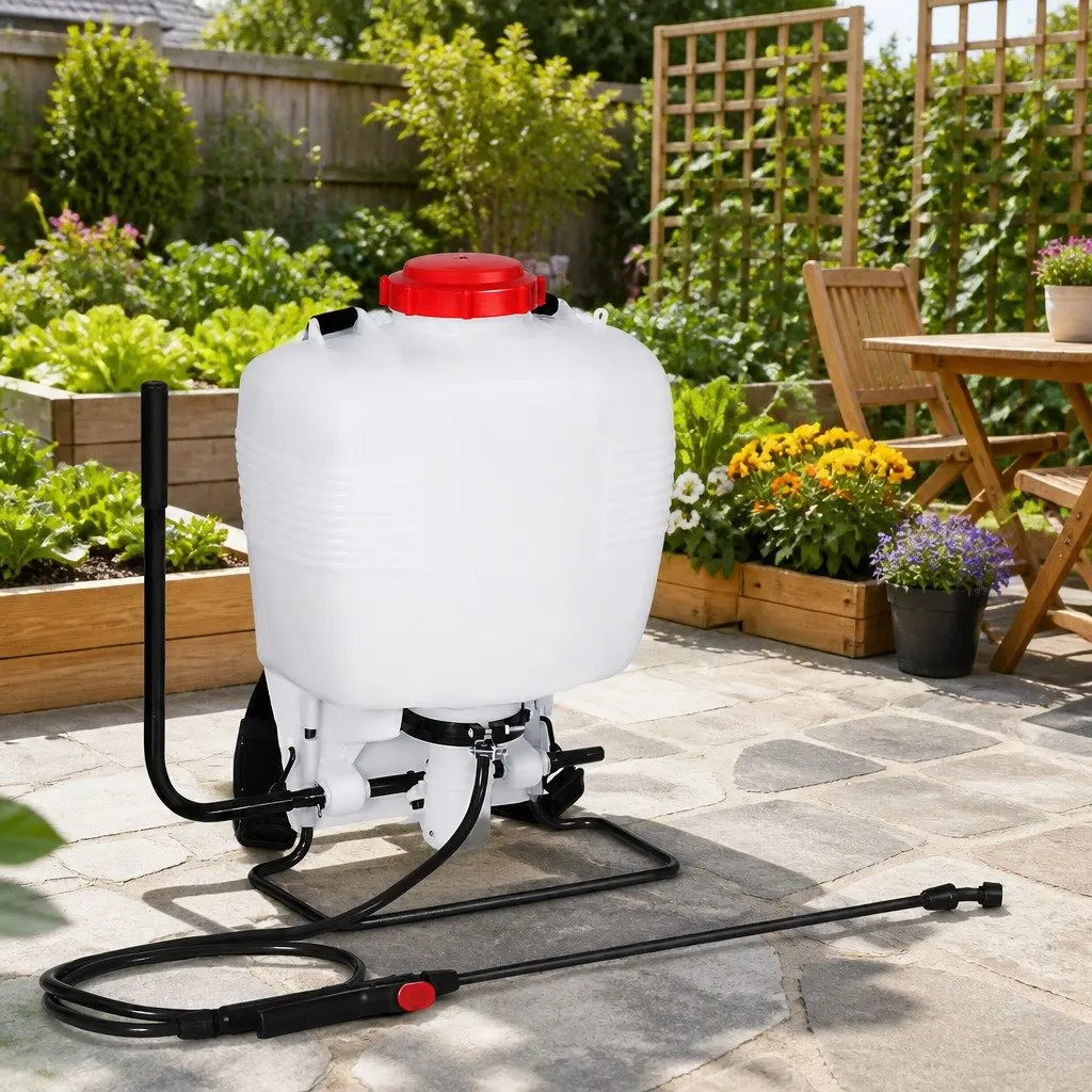 15L Backpack Sprayer White and Red Knapsack Self-Priming Pump for Garden Herbicide and Pesticide