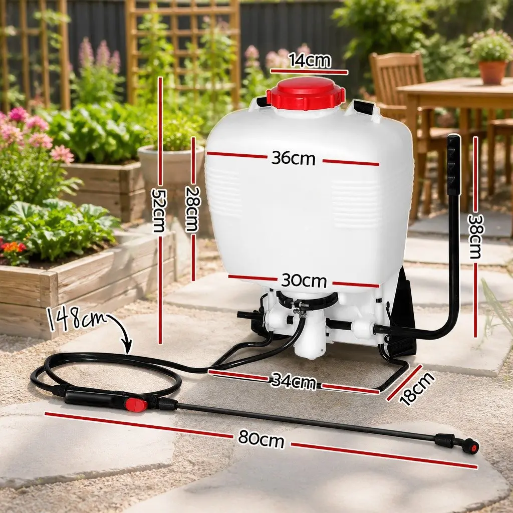 15L Backpack Sprayer White and Red Knapsack Self-Priming Pump for Garden Herbicide and Pesticide