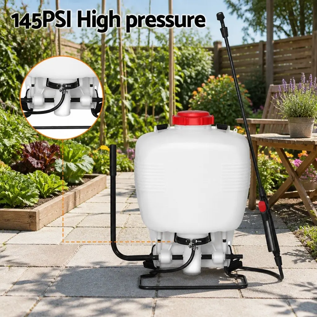 15L Backpack Sprayer White and Red Knapsack Self-Priming Pump for Garden Herbicide and Pesticide