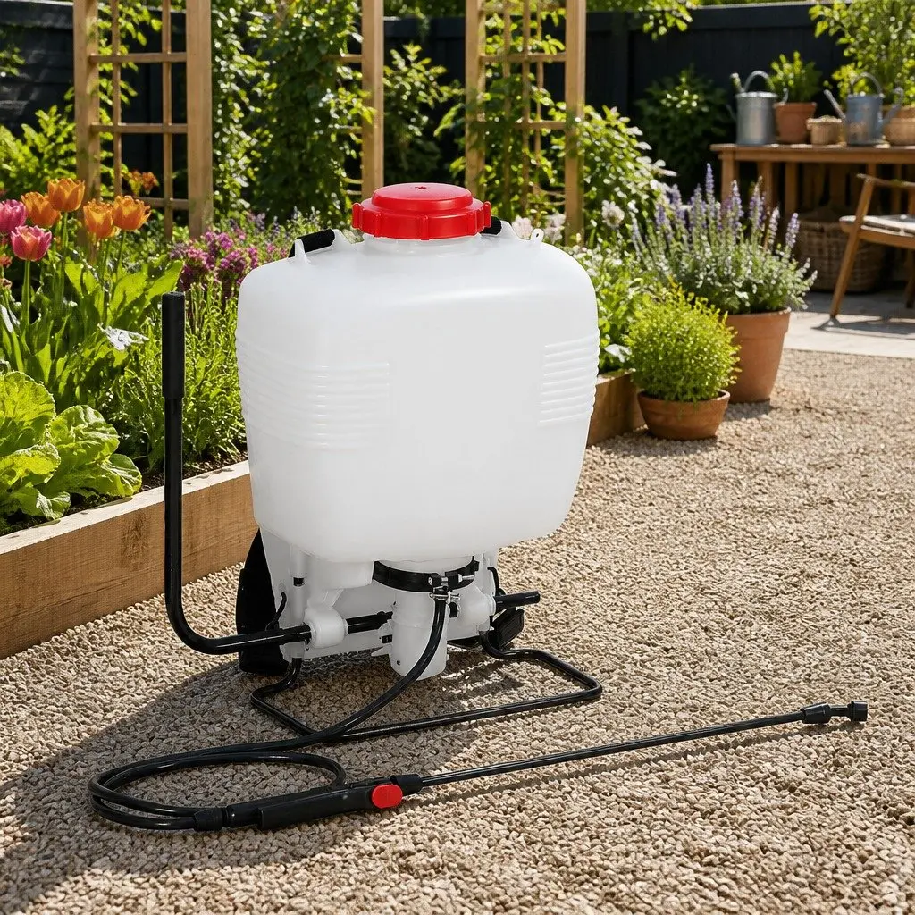 15L Backpack Sprayer White and Red Knapsack Self-Priming Pump for Garden Herbicide and Pesticide