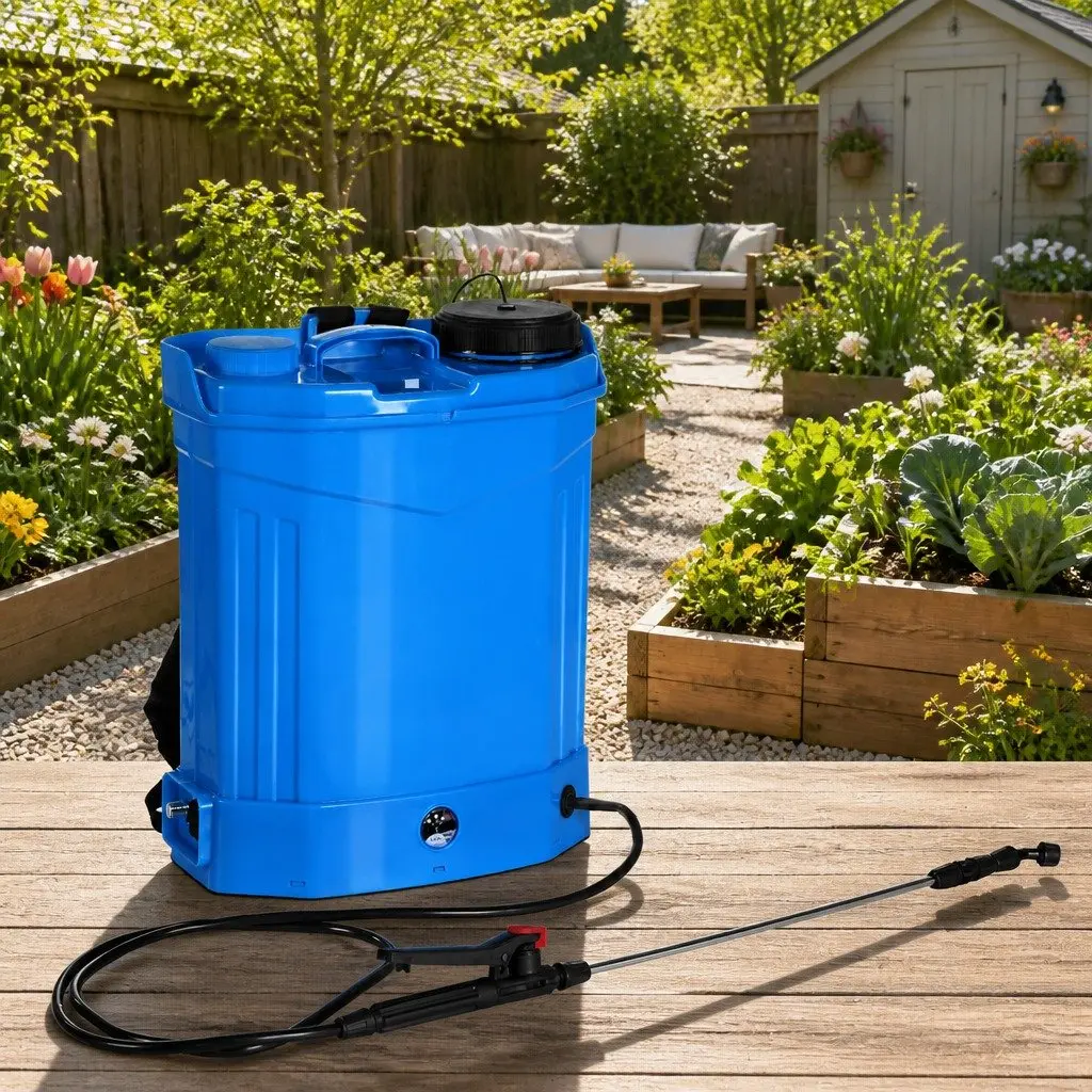 Electric Backpack Sprayer Blue 16L Adjustable Pressure Four Nozzle Heads