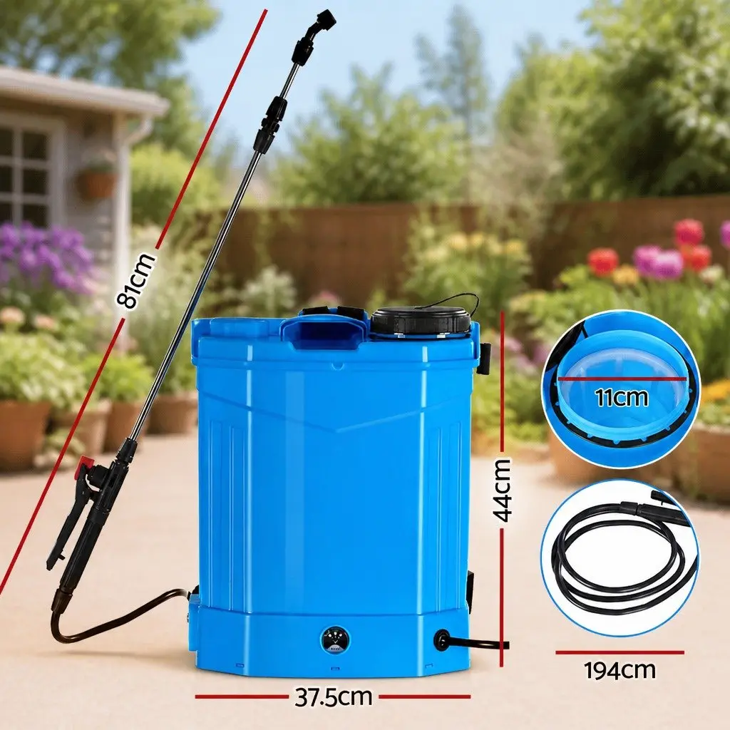 Electric Backpack Sprayer Blue 16L Adjustable Pressure Four Nozzle Heads