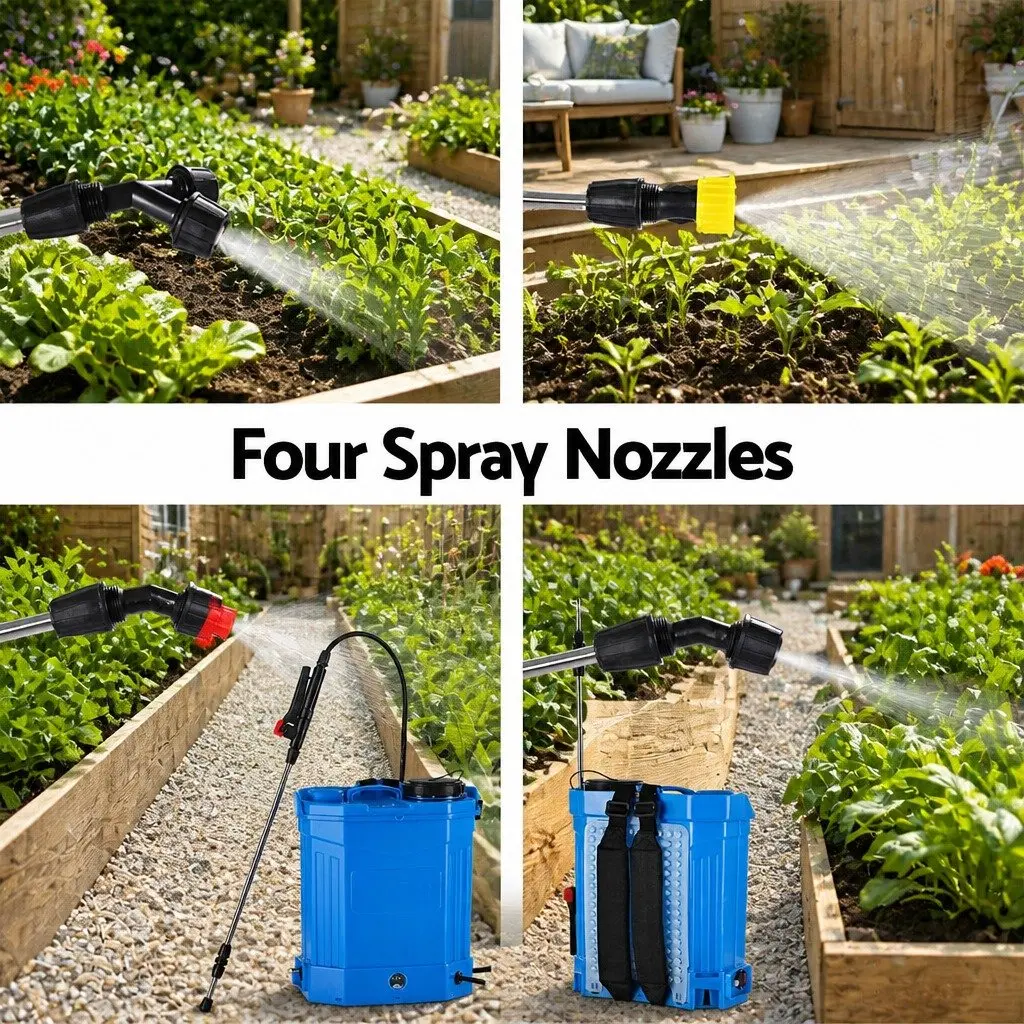 Electric Backpack Sprayer Blue 16L Adjustable Pressure Four Nozzle Heads