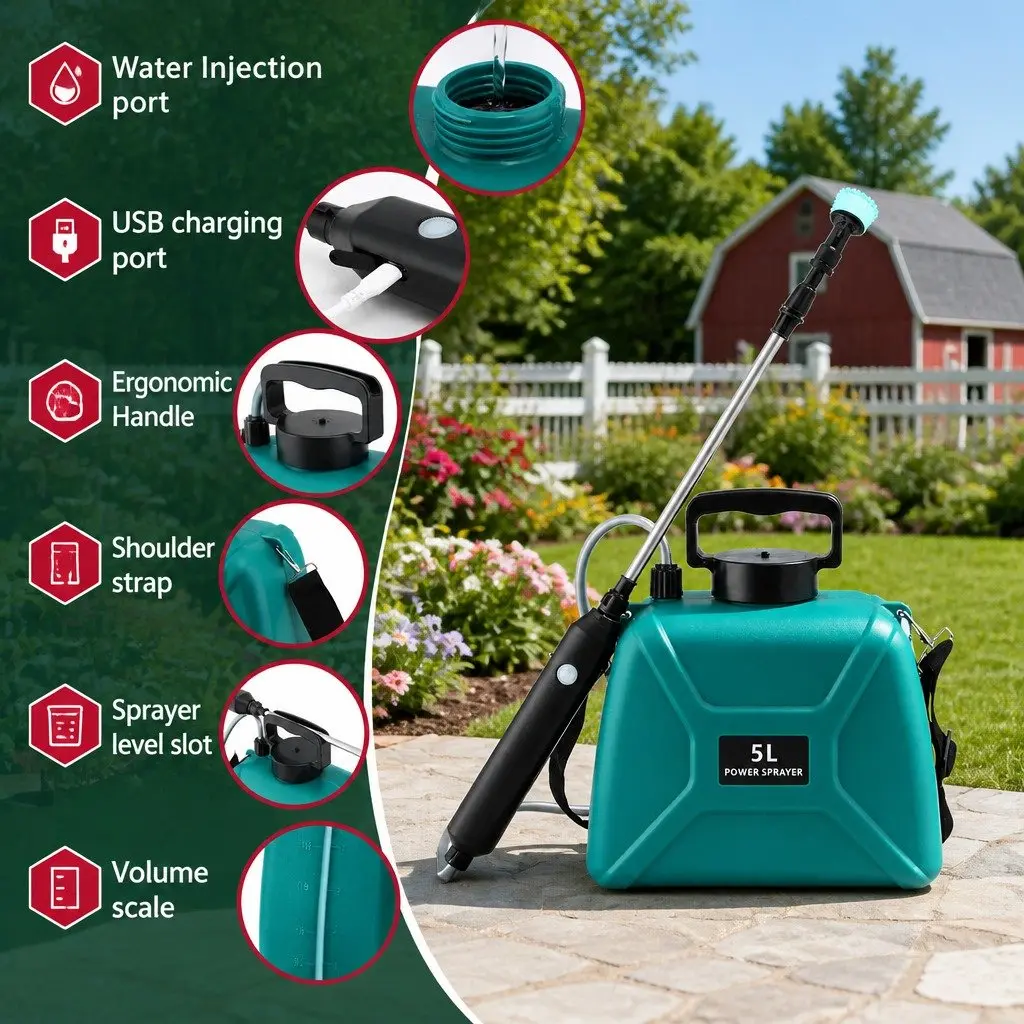 Electric Weed Sprayer Green 5L USB Charging Dual Spray Modes