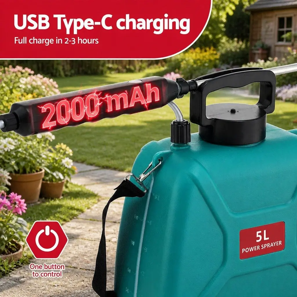 Electric Weed Sprayer Green 5L USB Charging Dual Spray Modes