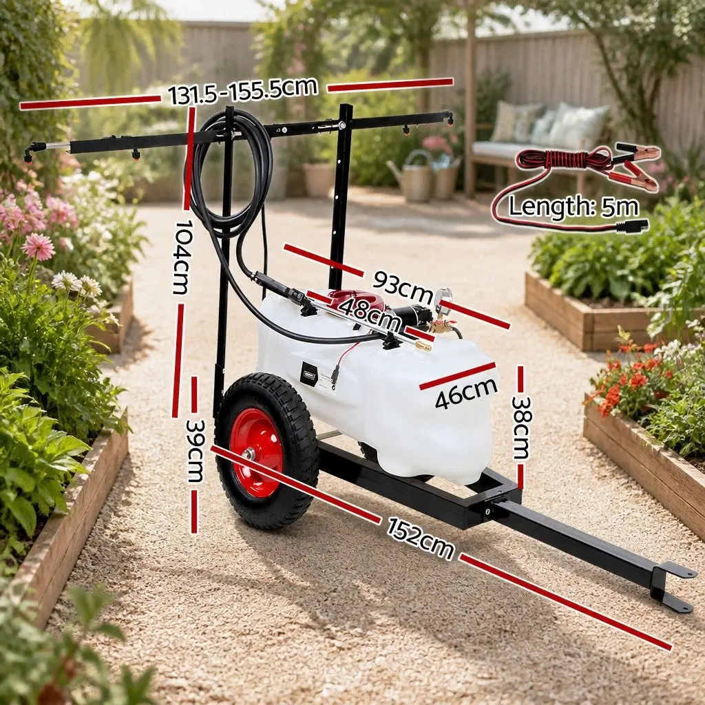 100L Weed Sprayer Trailer White 1.5M Boom Self-Priming Pump 87psi Garden Herbicide Equipment